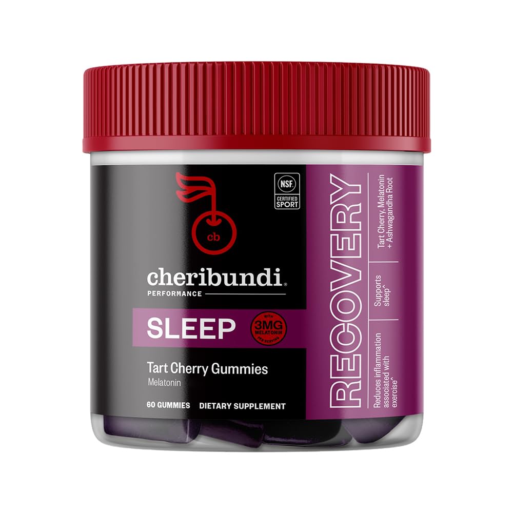 Cheribundi Tart Cherry Gummies Sleep | Performance for Maximum Recovery with 25 Tart Cherries | Powerful Antioxidant Support, Non-GMO, Gluten-Free, Vegan | 20 Calories per Serving | 60 Count