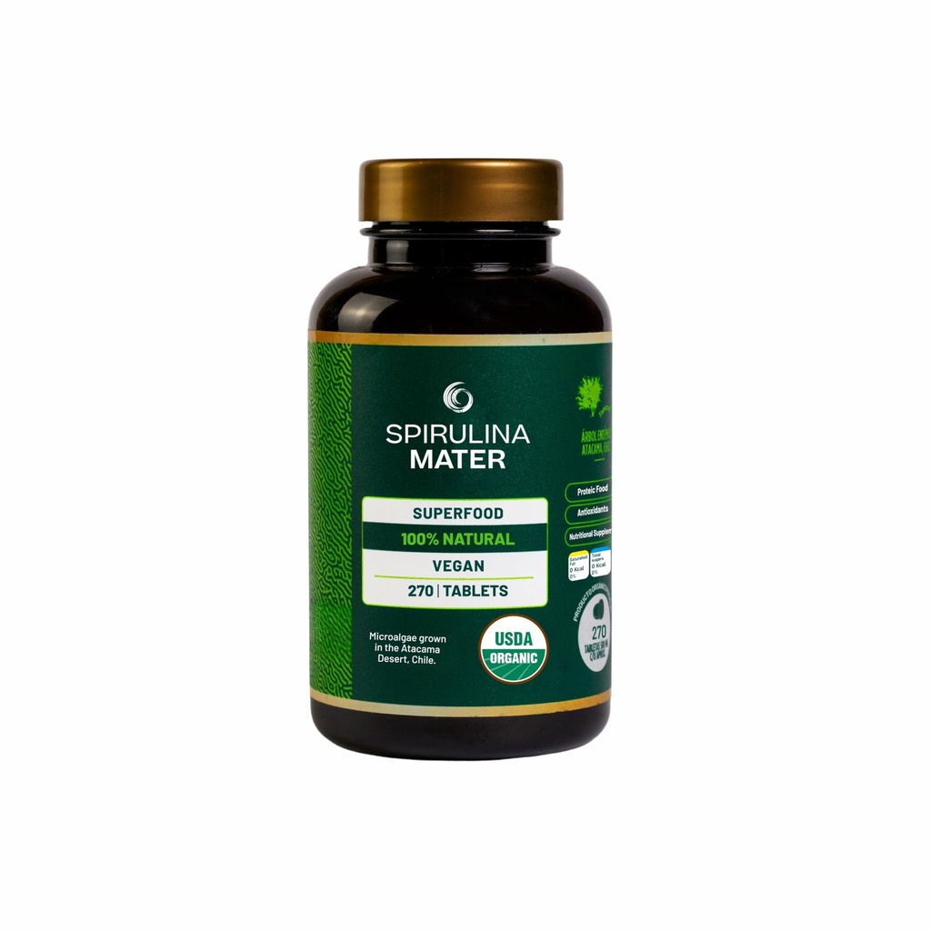 Comprimés Spiruline USDA Bio, Atacama Desert Grown, Plant Based Superfood Supplément, Algae Nutrient Dene pour le bien-être quotidien et l'énergie, 270 comprimés