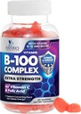 B complément complexe Gommies avec vitamine C et acide folique, extra-résistance Super vitamine B Gommy avec niacine, B6, acide folique, B12, biotine, suppléments de soutien à l'immunoénergie de la nature - 60 Gommies