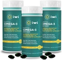 Iwi Omega-3 Essential, 90 Softgels (90 portions), Algae Omega 3 à base de plantes avec EPA + DHA, Cerveau, Coeur & Immunissance Soutien Supplément diététique, Krill & Huile de poisson Alternative, Pas de arrière-goût de poisson