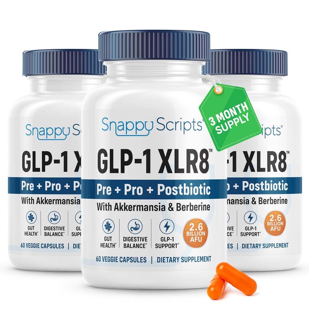GLP-1 XLR8 Supplement for Weight Loss, Digestion, Constipation, Bloating Relief with Akkermansia 2.6 Billion AFU Live Prebiotic Probiotic Postbiotic Gut Health + Berberine for Women Men 180 Capsules