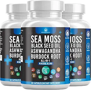 Silicon Sea Moss Huile de graines noires Ashwagandha Bladderwrack Burdock - 180 Compte