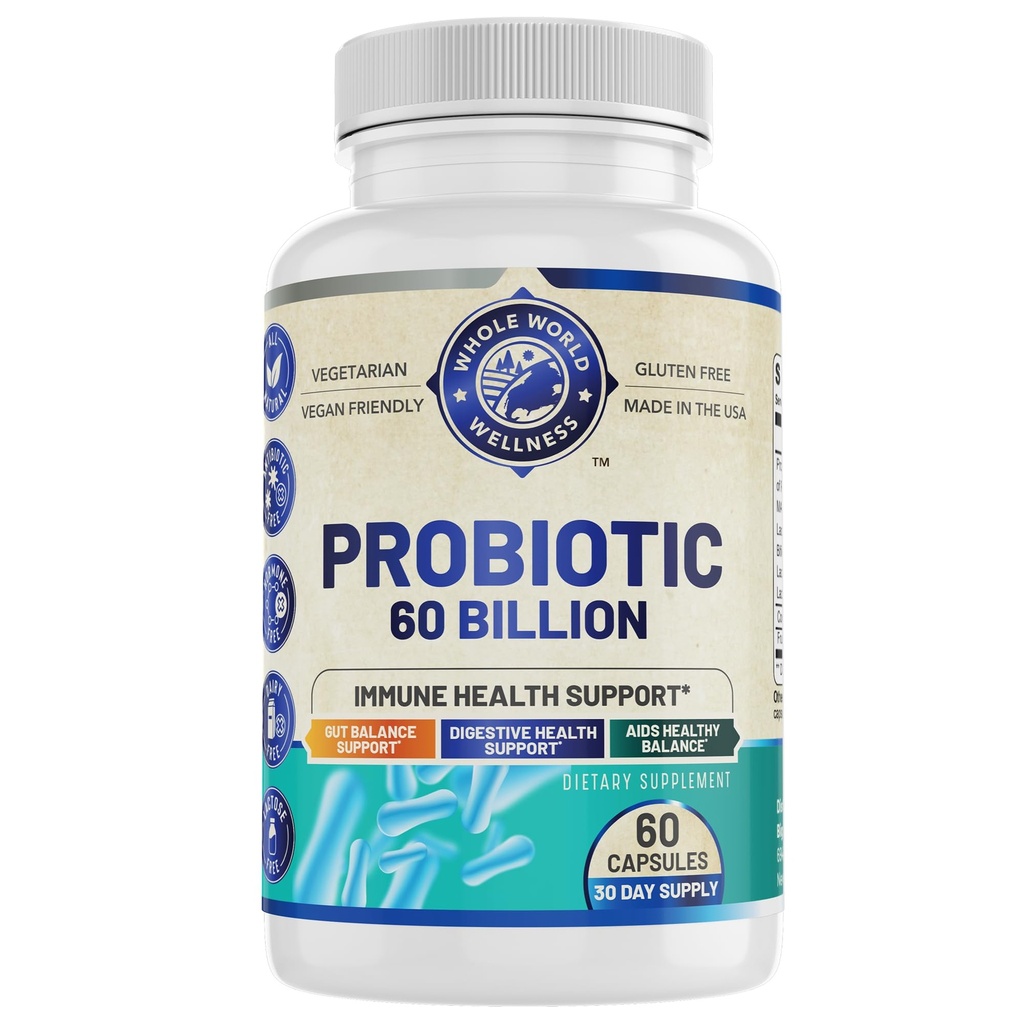 Probiotic 60 Million CFU/g.Immune, Digestive & Gut Health Support.Immune soutient la constipation, le gaz et le blottis.Immune sans lait, sans soja 60 Capsules fabriqués aux États-Unis.