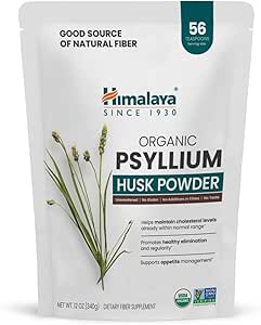 Himalaya Poudre de musc de Psyllium biologique, supplément quotidien de fibre alimentaire, régularité, gestion de l'appétit, USDA certifié biologique, non-OGM, pas de couleurs artificielles, non aromatisé, 56-Teaspoon approvisionnement, 12 Oz
