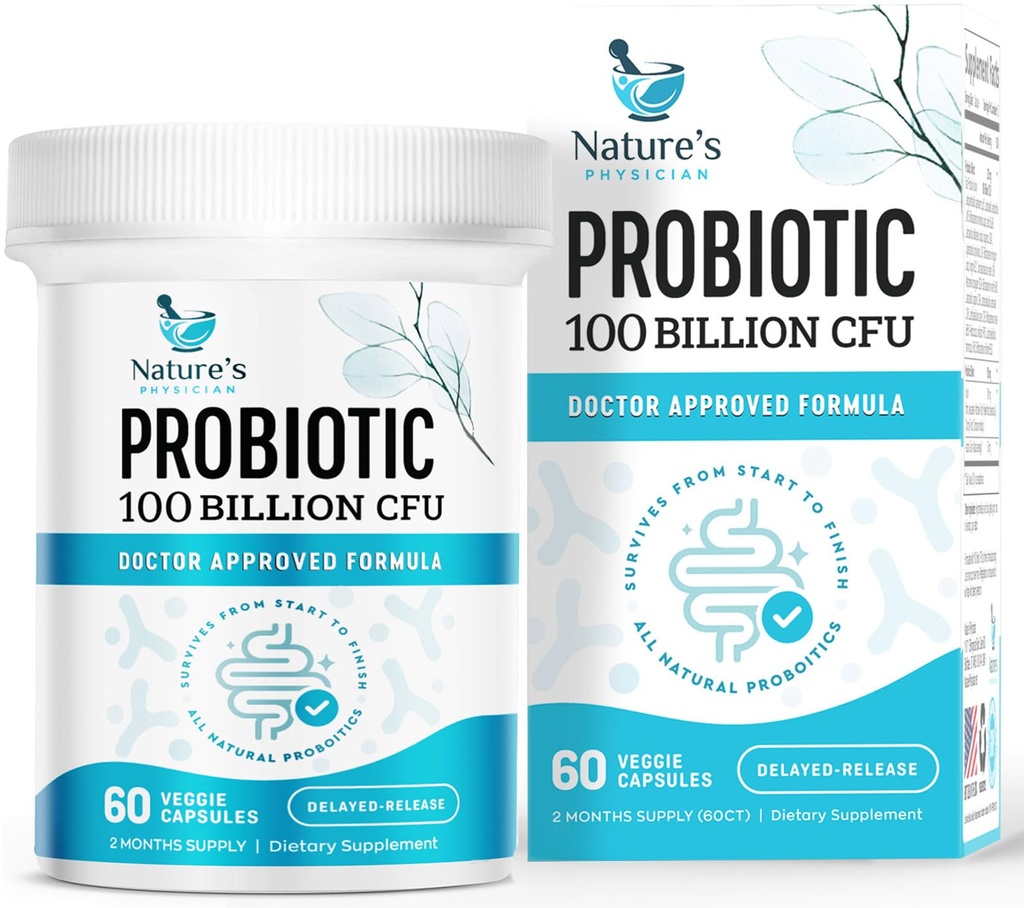Nature's Physician Probiotics - 100 Billion CFU Per Capsule - 16 Strains + Prebiotics - Best Probiotic Supplement for Women & Men - Supports Immune, Digestive Health, Constipation & Gas - 60 Capsules