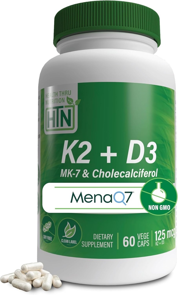 Santé Thru Nutrition Complexe K2 + D3 K2 100mcg en MenaQ7 Ménaquinone 7 MK7 & D3 1 000iu
