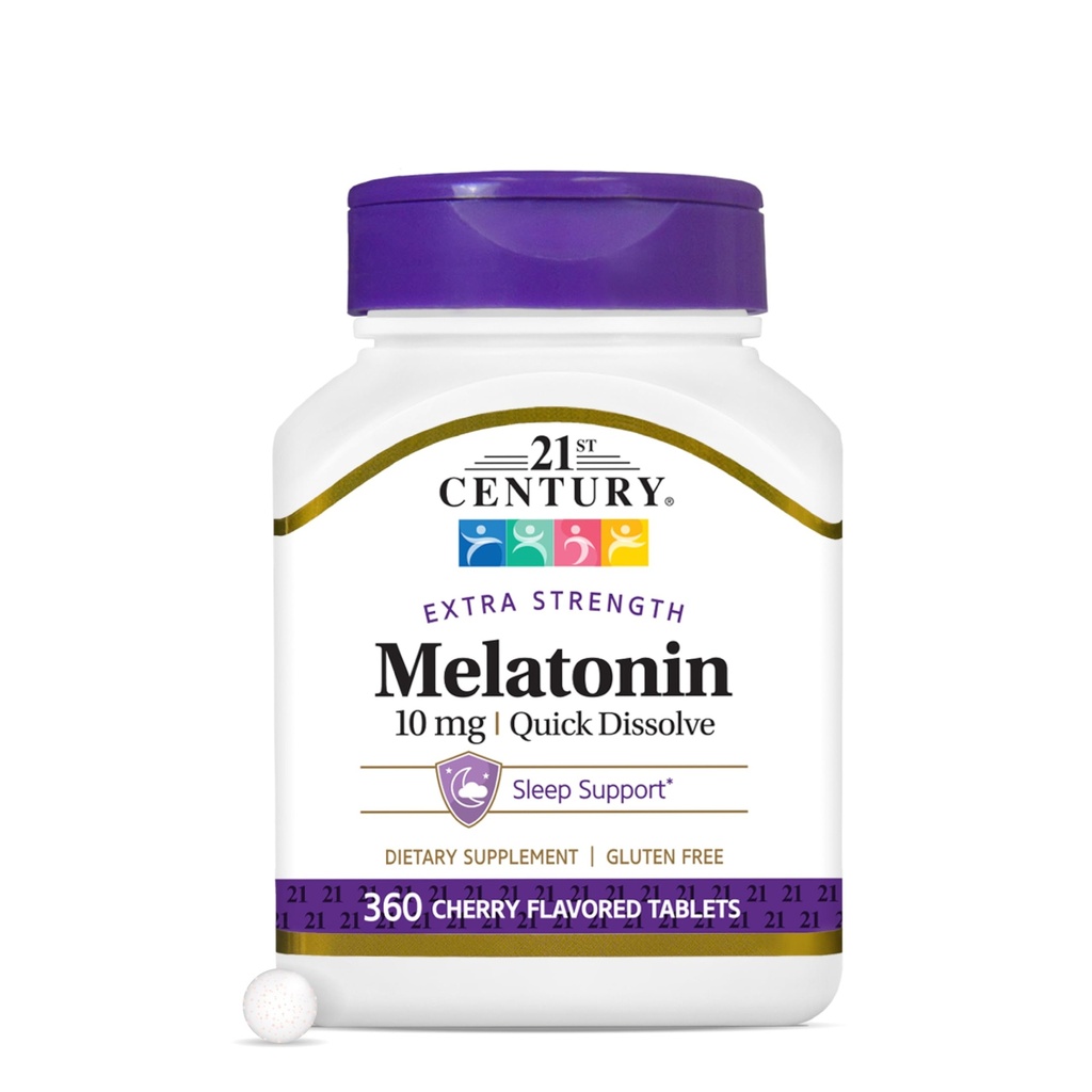 21st Century Melatonin 10mg Extra Strength, (360 Count), Quick Dissolving Sleep Aid for Adults, Promotes Relaxation and Restful Sleep, Non-Habit Forming, Gluten-Free, Cherry Flavor