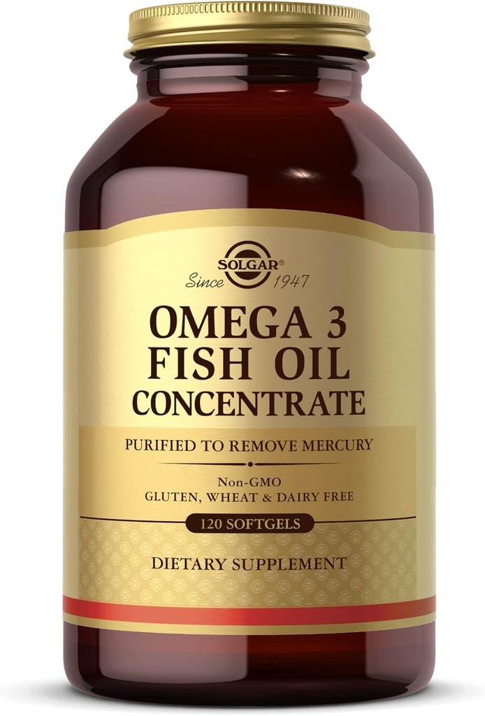 Solgar Omega-3 Concentré d'huile de poisson - 120 Softgels - Soutien à la santé articulaire et métabolique - Sans gluten, sans OGM, sans produits laitiers - 60 portions