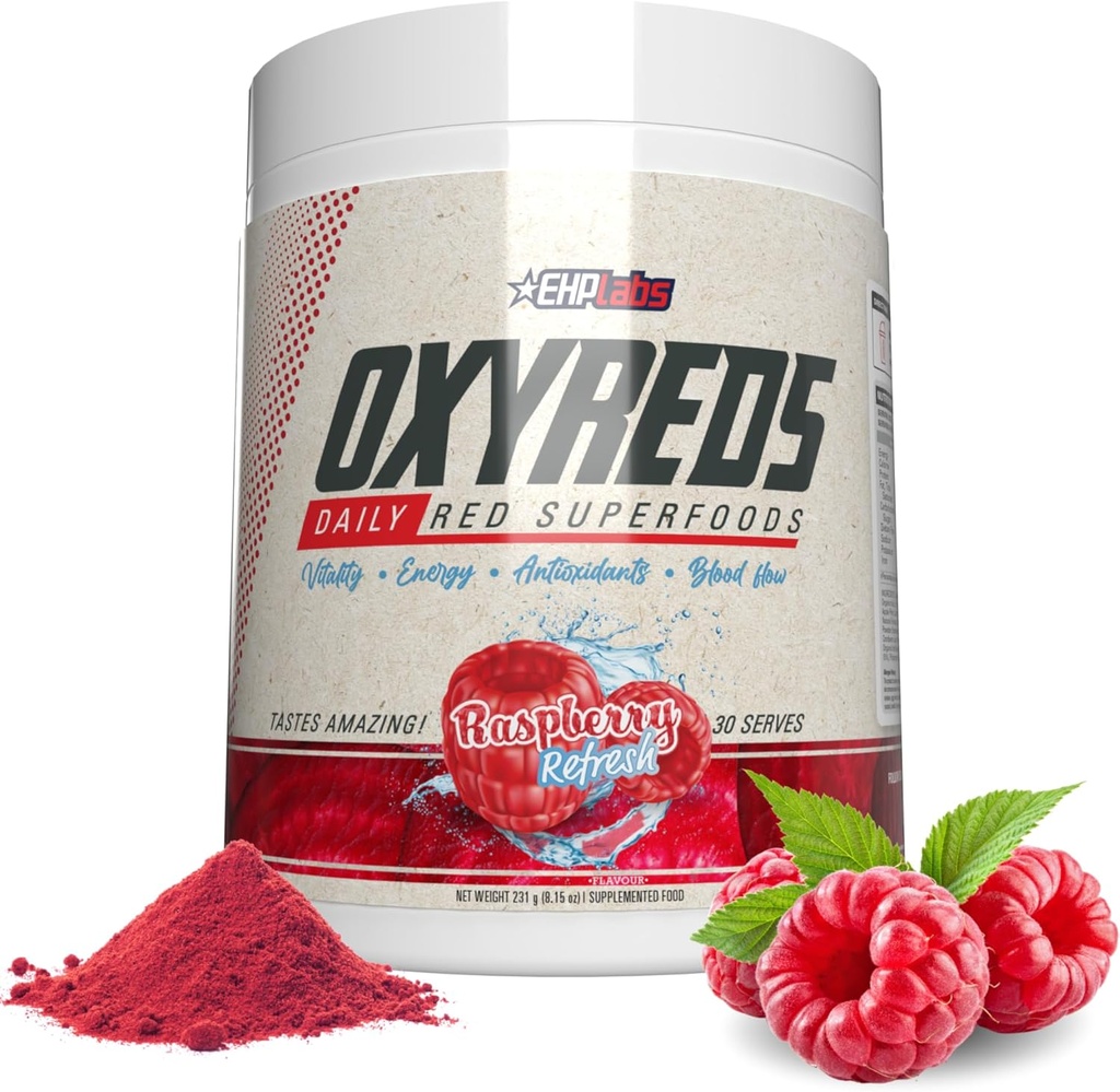 EHP Labs OxyReds Superfood Beets Powder - Nitric Oxide Supplement, Organic Beet Root Powder, Immune Support Supplement & Prebiotics for Digestive Health, Beet Powder - Raspberry Refresh, 30 Servings