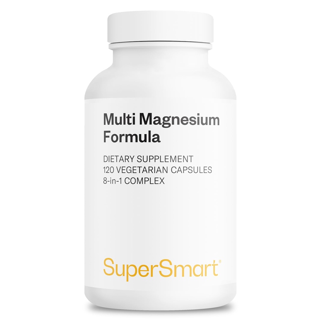 Supersmart - Optimag - Complexe de magnésium puissant - 8 formes différentes de magnésium pour l'assimilation optimale - Combats Magnésium Déficience - Non-OGM et sans gluten - 120 capsules végétariennes
