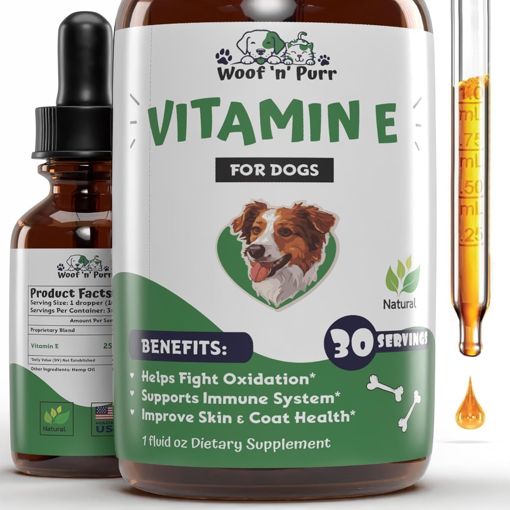 Vitamine E pour chiens - Vitamine E pour chiens - Vitamine E pour chiens - Vitamine E Canine - Supplément Vitamine E pour chiens - Huile de Vitamine E pour chiens - Vitamines pour chiens - Soutien immunitaire pour chiens - 1 fl oz