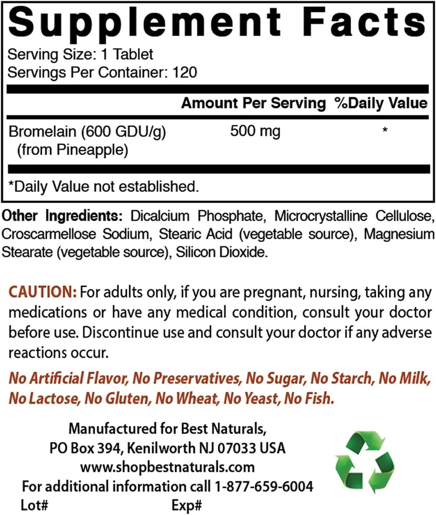 Meilleurs naturels Bromelain 500 mg & Glycinat de magnésium 425 mg