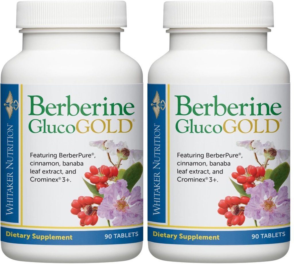 Dr. Whitaker’s Berberine GlucoGold Supplement with 1500 mg per Day of BerberPure Berberine, Concentrated Cinnamon, Crominex Chromium and Banaba Leaf Extract (90 Tablets) (Pack of 2)