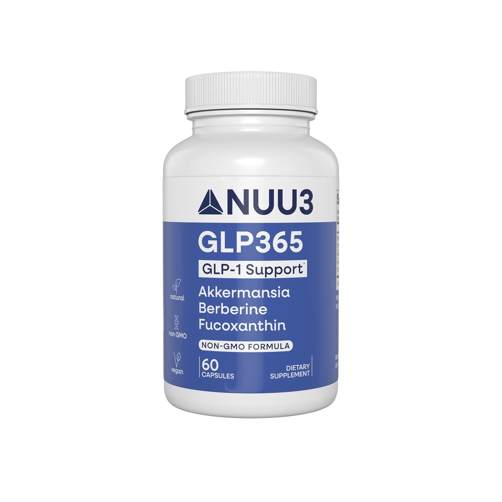 NUU3 GLP365 Natural GLP‑1 Support Supplement with Berberine, Fucoxanthin, Akkermansia for Appetite, Blood Health & Cravings Control – Non-GMO, Keto Friendly - 60 Capsules