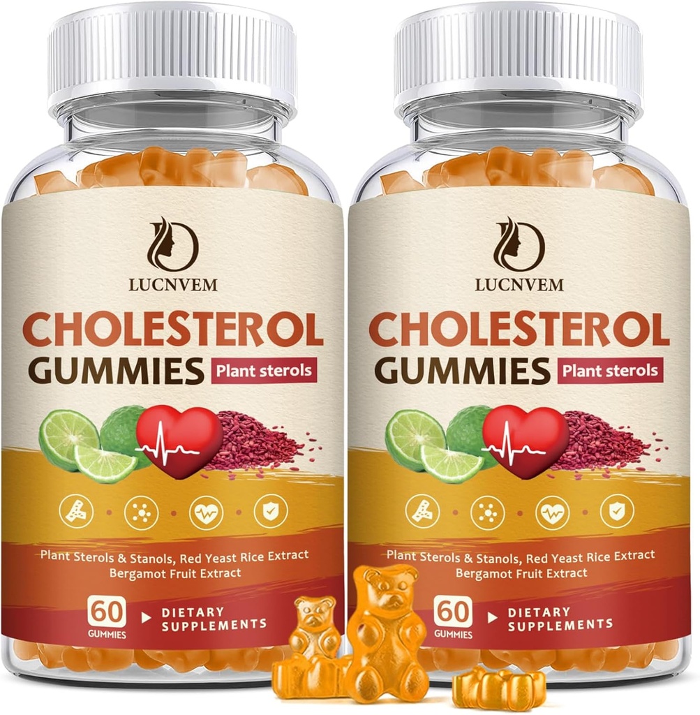 (2 packs) Suppléments de cholestérol Gommies pour le cholestérol sain, les stérols et les Stanols végétaux, le riz rouge de levure, le complexe Citrus Bergamot pour le cholestérol, maintenir des niveaux de cholestérol sains - 60 jours d'approvisionnement