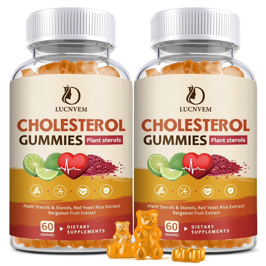 (2 packs) Suppléments de cholestérol Gommies pour le cholestérol sain, les stérols et les Stanols végétaux, le riz rouge de levure, le complexe Citrus Bergamot pour le cholestérol, maintenir des niveaux de cholestérol sains - 60 jours d'approvisionnement