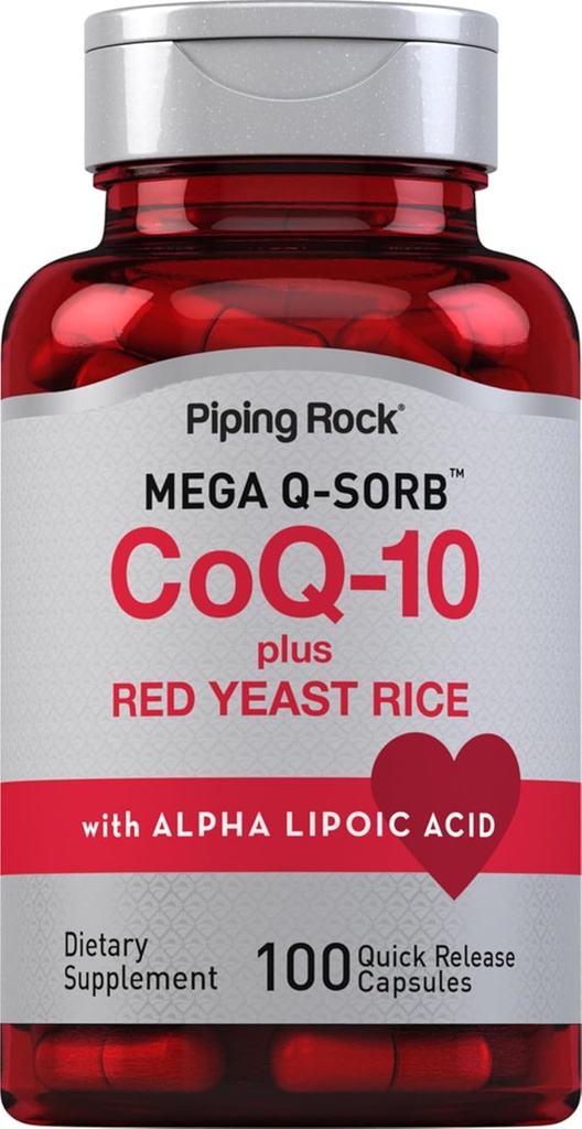 Piping Rock CoQ10 avec du riz rouge de levure 100 Capsules avec de l'acide alpha lipoïque