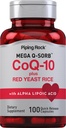 Piping Rock CoQ10 avec du riz rouge de levure 100 Capsules avec de l'acide alpha lipoïque