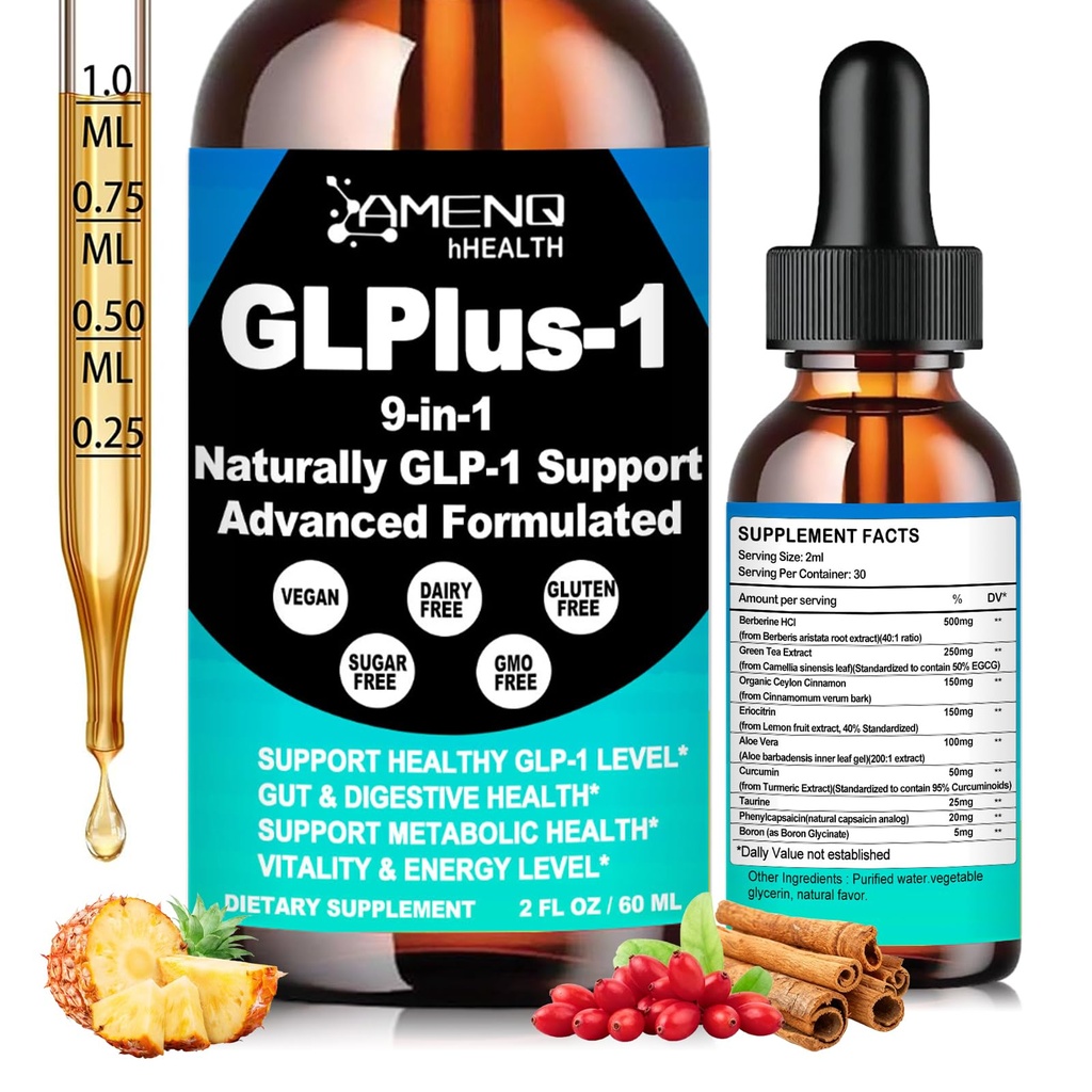 Berberine Supplement Liquid Drops, Berberine with Ceylon Cinnamon Green Tea Eriocitrin Curcumin & Aloe Vera for Metabolism Digestion & GLP-1 Support, Fast Acting Glp Oral Solution Liquid For Women Men