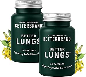 Betterbrand BetterLungs Daily Respiratory Health Supplement (60 Capsules) | with NAC, Vitamin D, Elderberry, Ginseng, Mullein, and Reishi Mushroom | for Lung Health and Allergy Relief (Pack of 2)