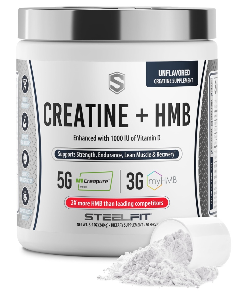 SteelFit Creatine HMB Powder - 5g Creapure Creatine Monohydrate Powder