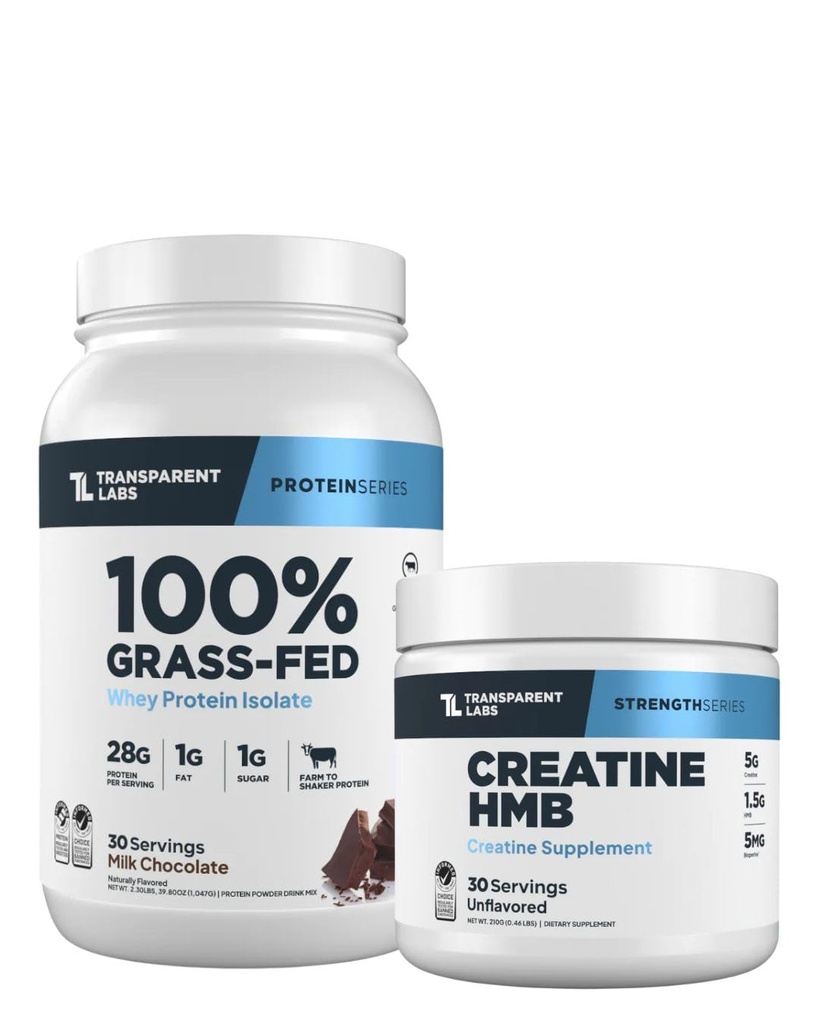 Transparent Labs Grass-Fed Whey Protein Isolate, Milk Chocolate, Creatine HMB, Unflavored - 30 Servings