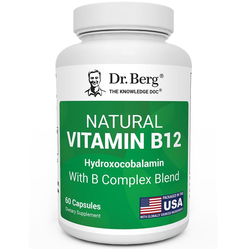 Dr Berg Vitamine naturelle B12 1000 mcg (Hydroxocobalamine) 60 Capsules – Soutien du système énergétique, cérébral et nerveux* – avec complexe B + magnésium – laboratoire 4X testé, sans OGM, sans remplissage