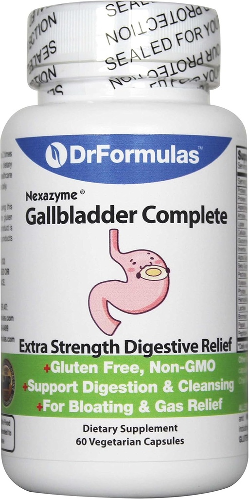 DrFormulas 18 Enzymes digestifs pour soutenir les enzymes Gallbladder et Pancréatique avec Amylase, Protease, Lipase, Lactase, Cellulase, Bromelain 60 Capsules