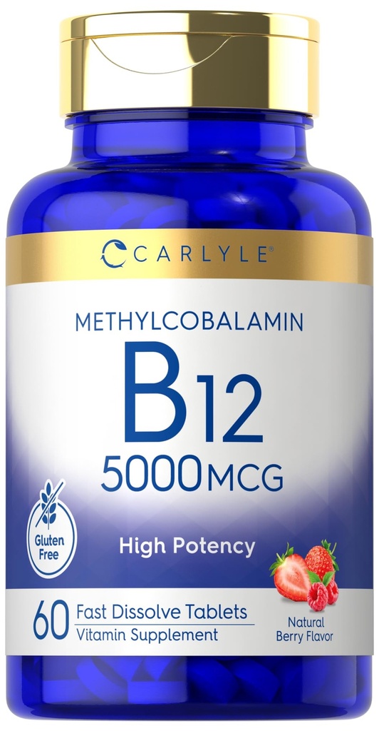 Carlyle méthylcobalamine Vitamine B12 5000mcg.60 Comprimés à dissolution rapide pour adultes.