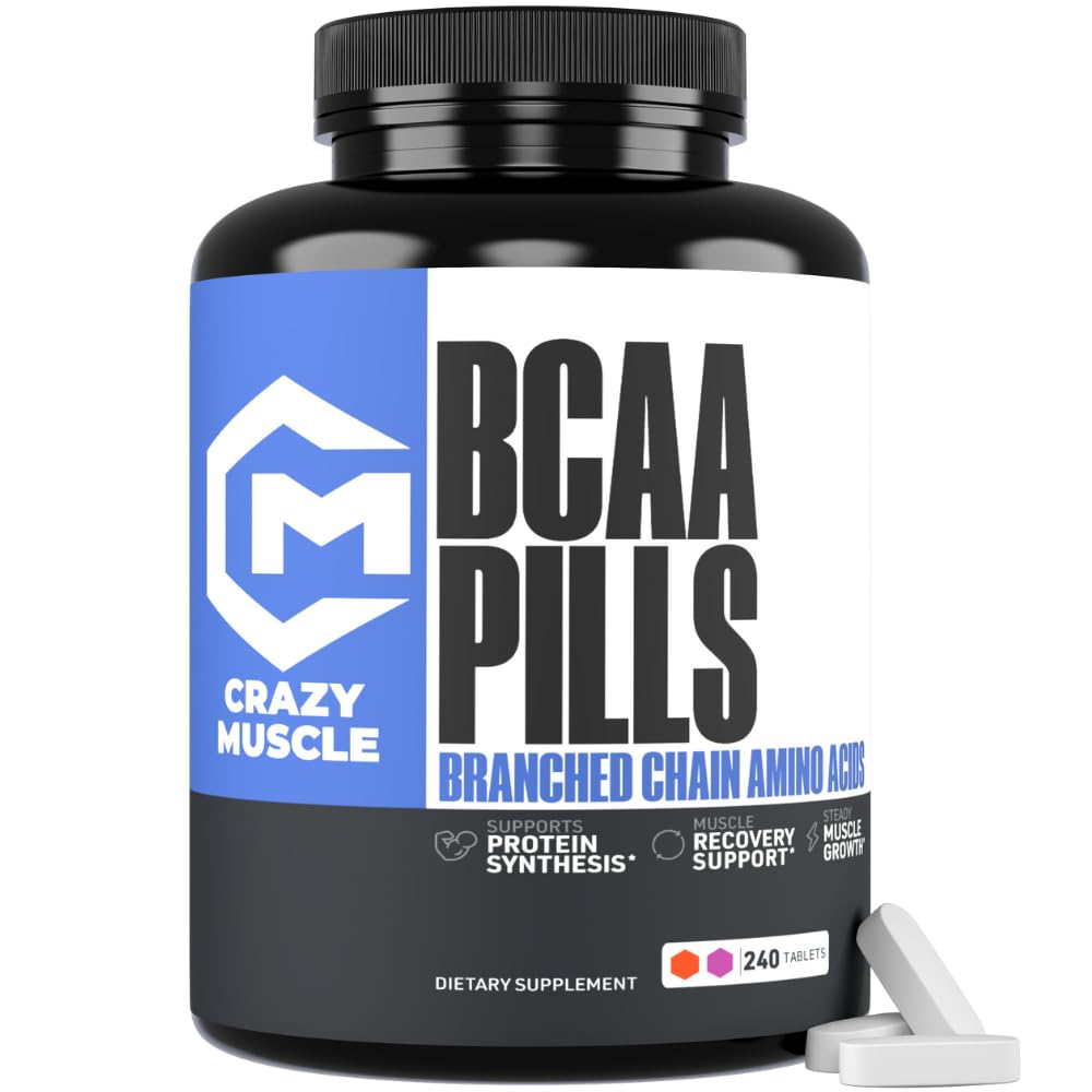 Crazy Muscle 3000mg BCAA pilules (80 jours d'approvisionnement) avec l'optimum 2:1:1 Rapport des acides aminés à chaîne ramifiée pour la récupération et la croissance, 1000mg BCAAs par pilule (plus que les capsules BCAA) 240 comprimés