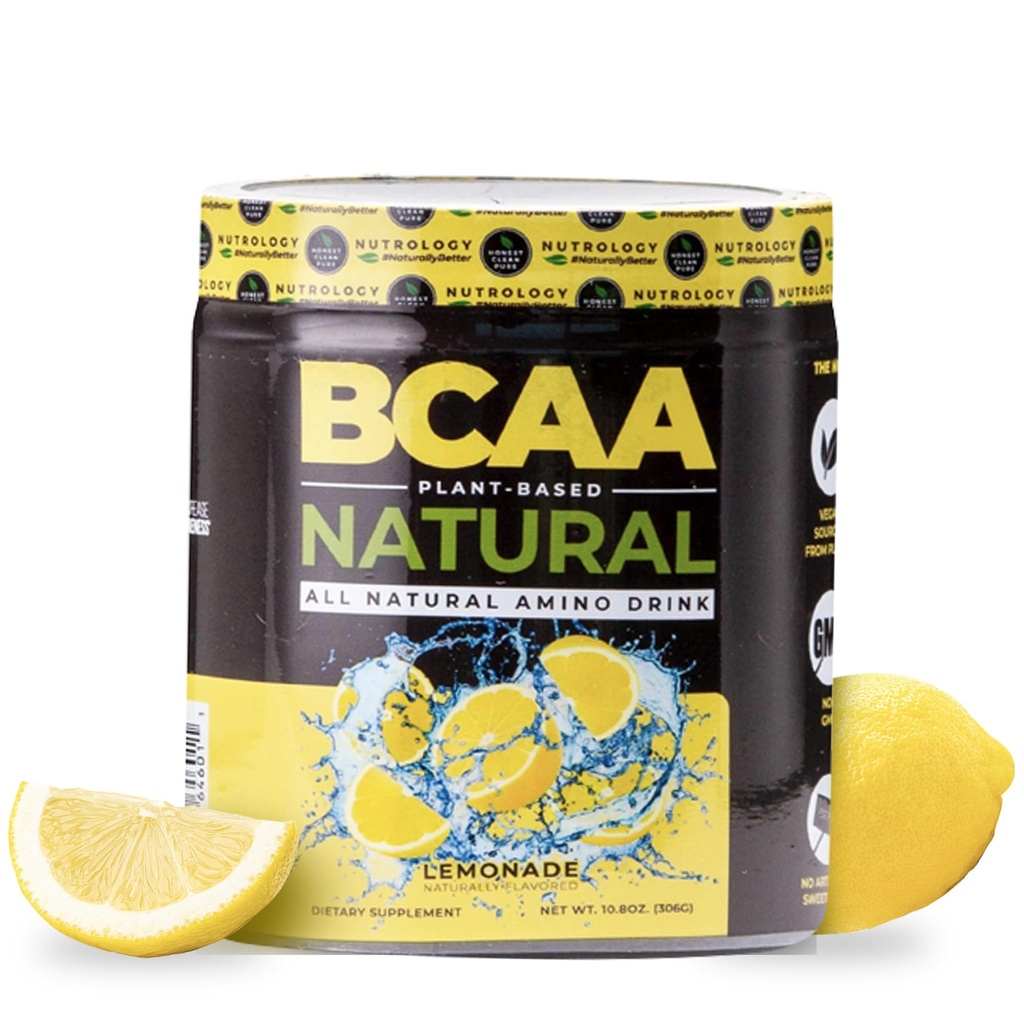 Nutrologie BCAA naturel - à base végétale BCAA poudre, limonade saveur, optimisé 2:1:1 rapport acides aminés poudre pour pré-entraînement et post entraînement récupération, végétalien, sans gluten, non-OGM, 30 portions