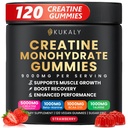 Gommies monohydratées créatine pour hommes et femmes, 9000MG Gommies créatine sans sucre avec L-Taurine, BCAA 2:1, B12 B6 pour stimuler la force, la concentration et l'endurance, végétalien, non-OGM, fraise, 120pcs