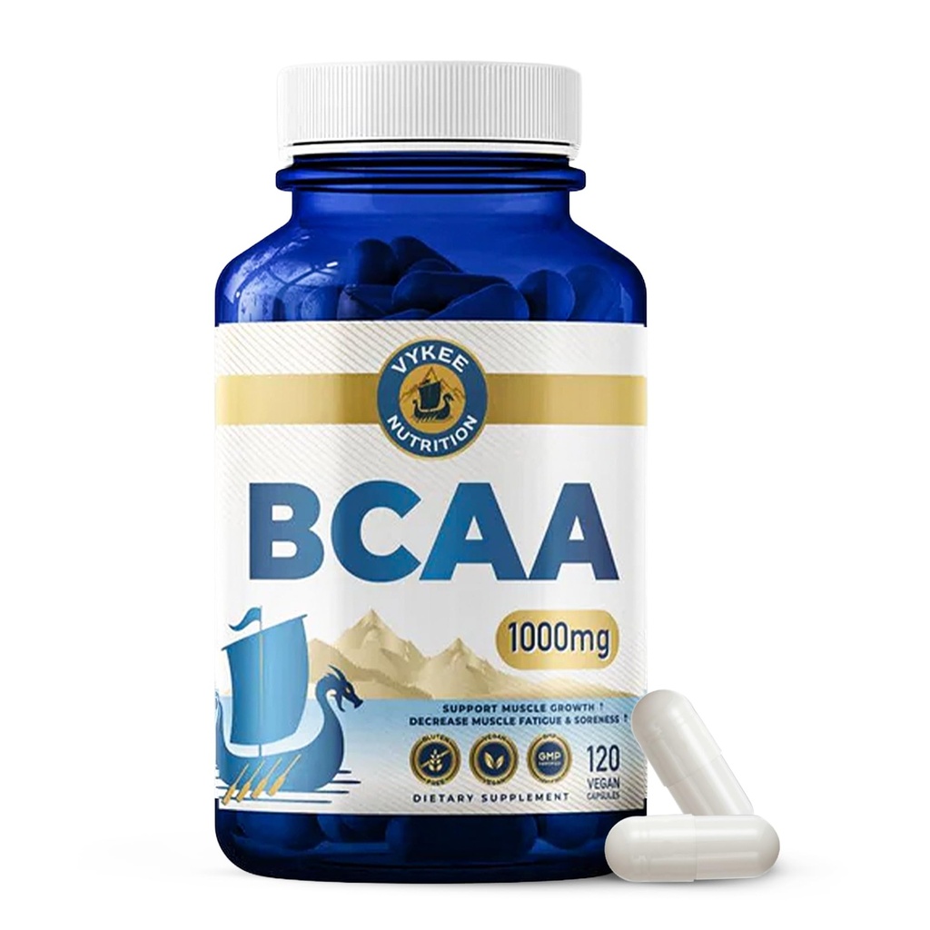 Vykee Nutrition BCAA Capsules – soutient la croissance musculaire, la récupération et la synthèse des protéines – végétalien, non-OGM, sans gluten – 1000 mg, 120 Nombre