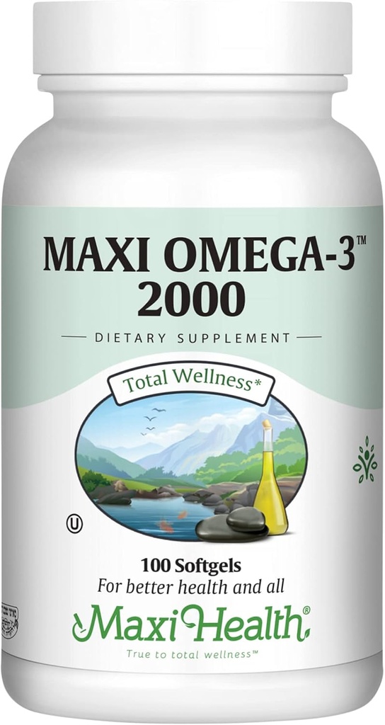 Maxi Health Omega 3 Huile de poisson 2000mg – Huile de poisson Omega 3 Suppléments sans arrière-goût de poisson – triple force EPA DHA – supplément Kosher Omega3 pour aider à soutenir le bien-être général (100 Softgels)