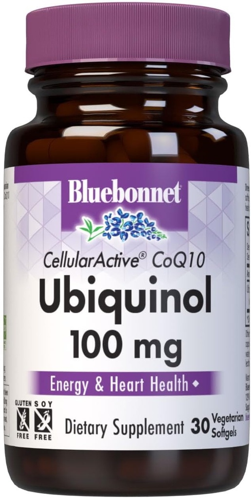 Bluebonnet Nutrition Cellular Active CoQ10 Ubiquinol 100 mg, Energy & Heart Health*, Non-GMO, Gluten-Free, Soy-Free, Vegetarian Friendly, 30 Vegetable Softgels, 30 Servings