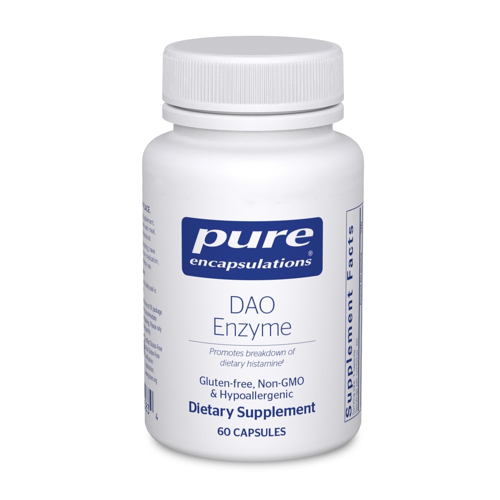 Encapsulations pures Enzyme DAO - Supplément de soutien à la digestion par ventilation d'histamine* - Soulagement du malaise digestif et de la sensibilité cutanée* - Supplément santé sans allergène - 60 gélules