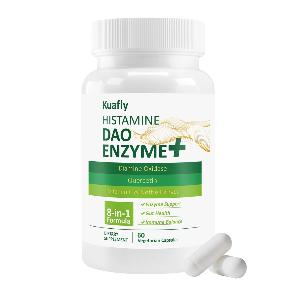 Suppléments DAO Bloqueur d'histamine – Enzyme DAO + Diamine Oxidase & Quercetin, Immortelle, Vitamine C pour Gut Santé et Soutien Alimentaire 60 Capsules