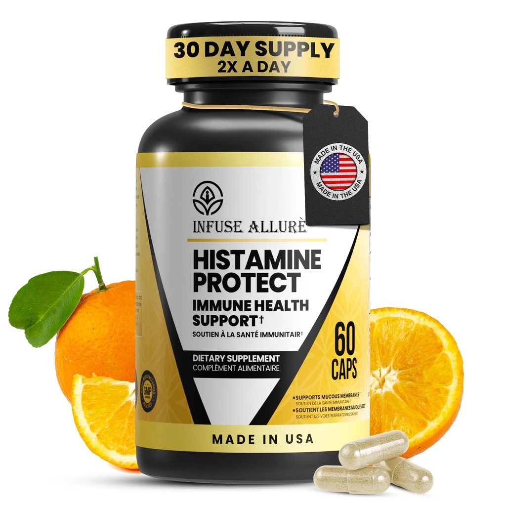 Supplément de bloc d'histamine Premium - Enzyme avancé de diamine oxydase DAO pour l'intolérance à l'histamine d'origine alimentaire - Fabriqué aux États-Unis 60 Capsules