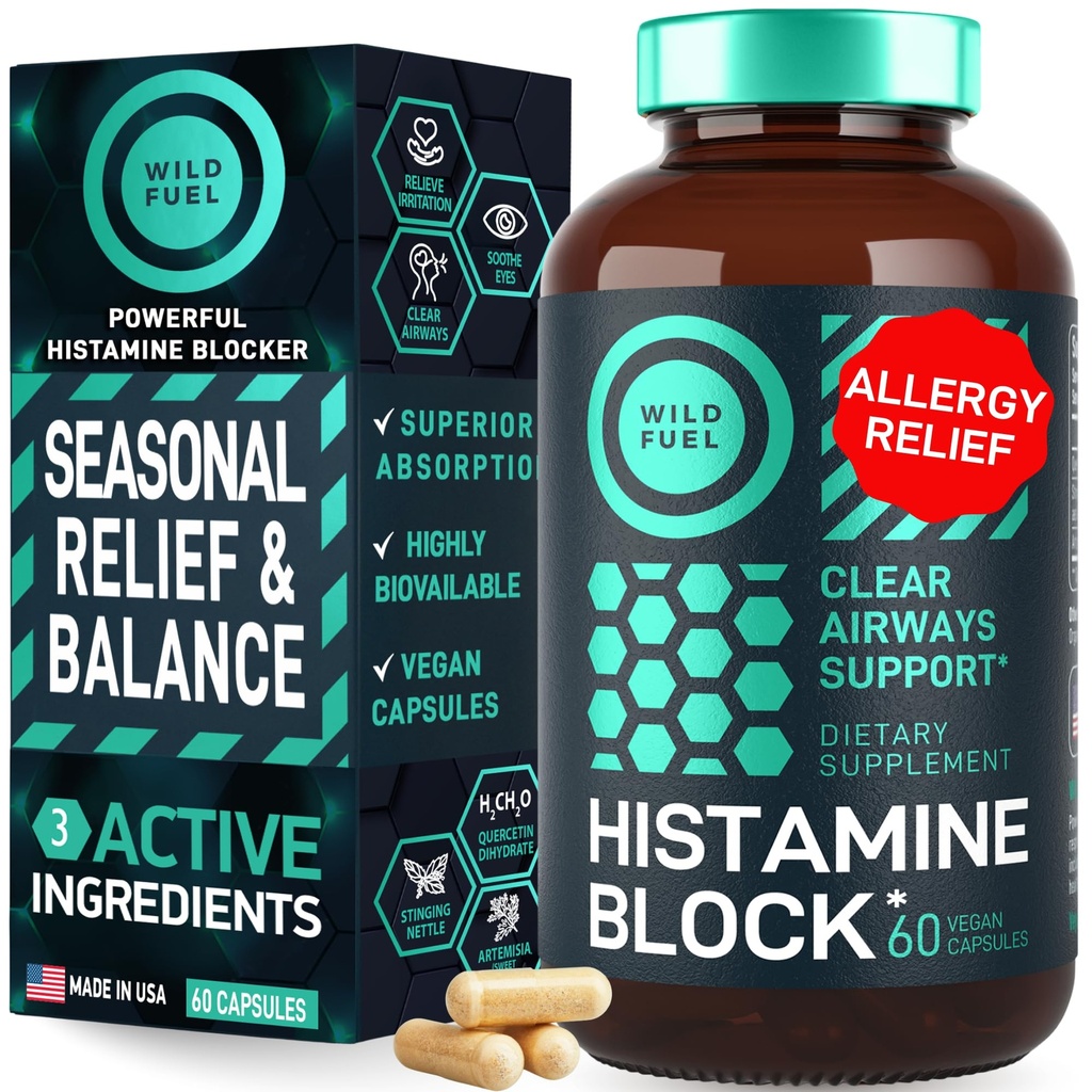 Bloc d'histamine 10:1 Suppléments de flavonoïdes - Quercetin, Sting Nettle, Atermesia Source naturelle de flavonoïdes - Balance d'allergie saisonnière, Bloceur d'histamine - 60 Caps antiallergiques homéopathiques