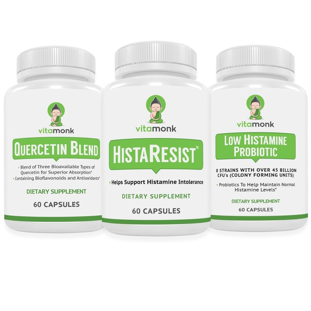 VitaMonk Quercetin, HistaResist & Low Histamine Probiotiques - Soutien immunitaire, digestif et antioxydant - Quercetin 500mg, Enzyme DAO, 45 Million CFU