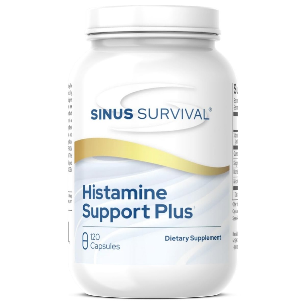 Histamine Support Plus – Supplément naturel de blocage et d'allergie à l'histamine – soutient la santé de Sinus, l'équilibre immunitaire et la réglementation de l'histamine non somnolente - (120)