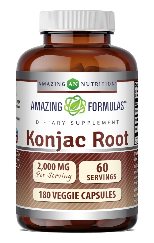 Formules étonnantes Supplément de racine Konjac $ 2000 Mg par service $ Capsules de légumes $ Non-GMO $ Sans gluten $ Fabriqué aux États-Unis (1 Pack $ 180)
