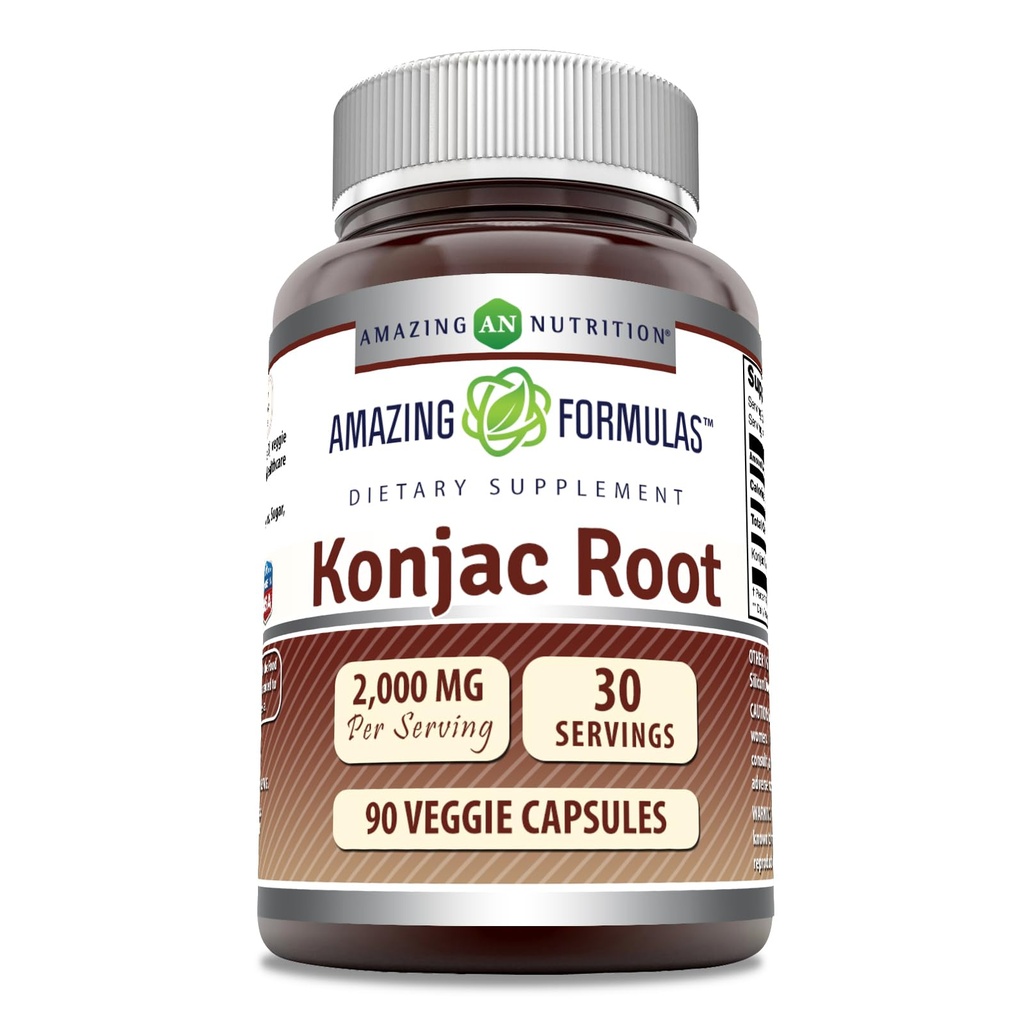 Formules étonnantes Supplément de racine Konjac $ 2000 Mg par service $ 90 Capsules de légumes $ Non-GMO $ Sans gluten $ Fabriqué aux États-Unis (1 Pack, 90 Compte)