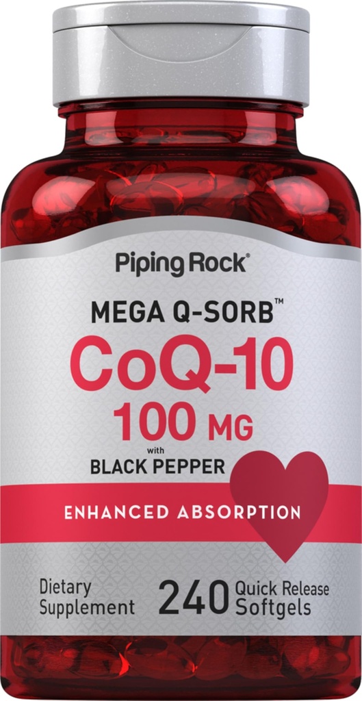 Piping Rock CoQ10 100mg. 240 Softgels.com Supplément d'absorption amélioré pour les femmes et les hommes.