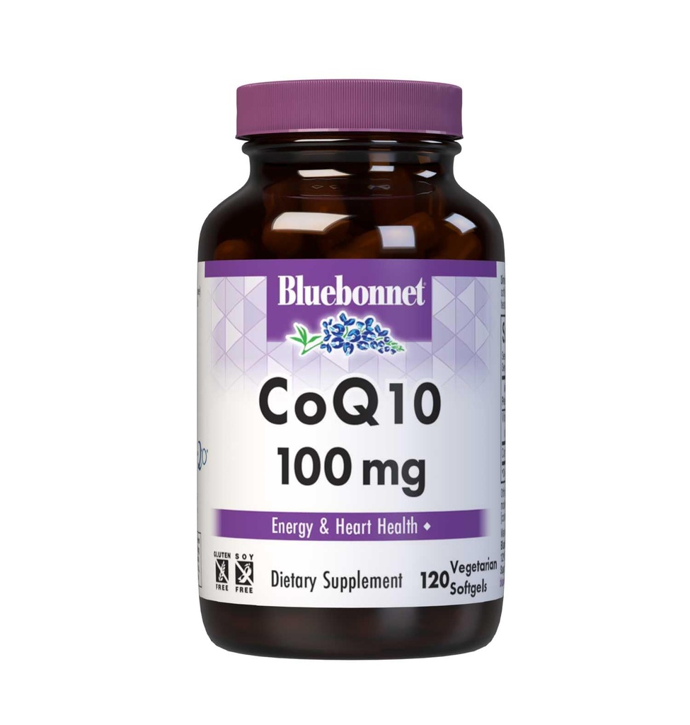Bluebonnet Nutrition CoQ10 100 mg, Production d'énergie*, Santé cardiaque*, Non-OGM, Sans gluten, Sans soja, Végétarien Friendly, 120 softgels végétariens, 120 portions