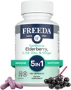 FREEDA Sambucus Elderberry avec vitamine C, zinc, vitamine D3 et gingembre - 5 en 1 supplément de soutien antioxydant à base de plantes pour les femmes et les hommes - Gélunes adultes sans gluten, États-Unis fait (120 comte)