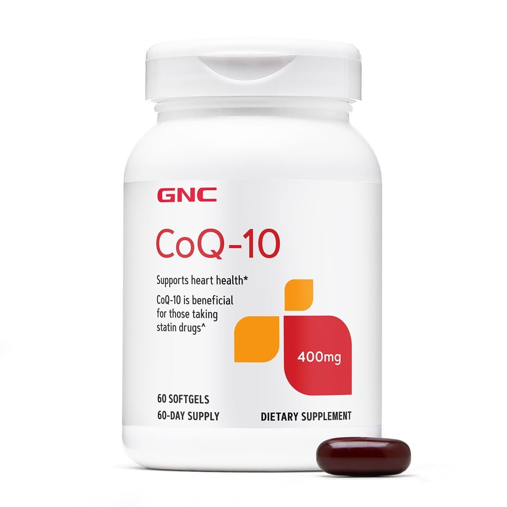GNC CoQ-10 400mg - Supplément diététique pour la santé cardiaque et l'énergie cellulaire - Antioxydant pour un système cardiovasculaire sain - Facile à avaler Softgels - Sans gluten - 60 portions (60 portions)