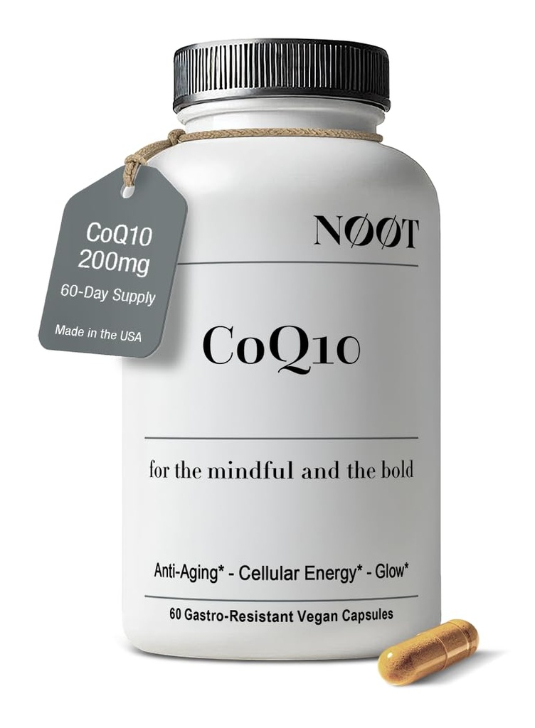 NOOT CoQ10 200mg - Haute absorption-Coenzyme-Q10, Antioxydant pour la santé cardiaque et cognitive et le soutien immunitaire, Production d'énergie, Ubiquinone, Vegan, Coq 10 Supplément, Nootropic, 60 Capsules