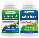 Meilleurs naturels vitamine B1 comme mononitrate de thiamine 100 mg et acide folique 1000 mcg