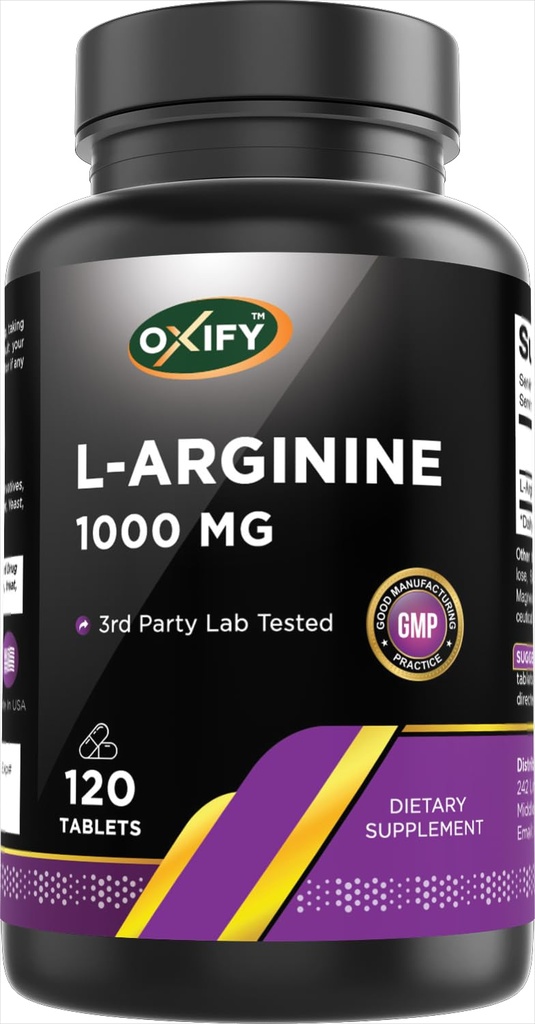 Oxify L-Arginine 1000 mg (120 comprimés) Sans gluten, sans OGM Supplément fabriqué aux États-Unis